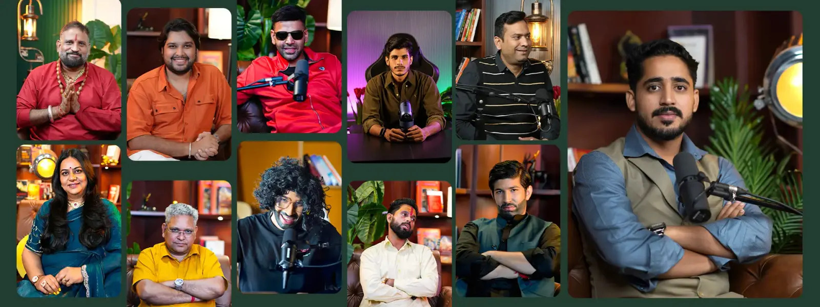 Collage of guests who appeared on YTMahendra Podcast at Oskillo Studio Jaipur